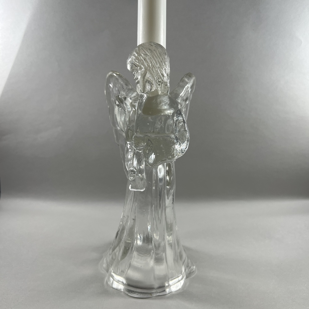 Vintage Christmas Angel Glass Taper Candle Holder Play The Trumpet Celestial - Picture 8 of 8